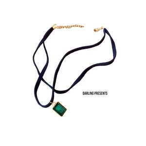 Pendant Gemstone Layered Choker Necklace Women Color Black & Green